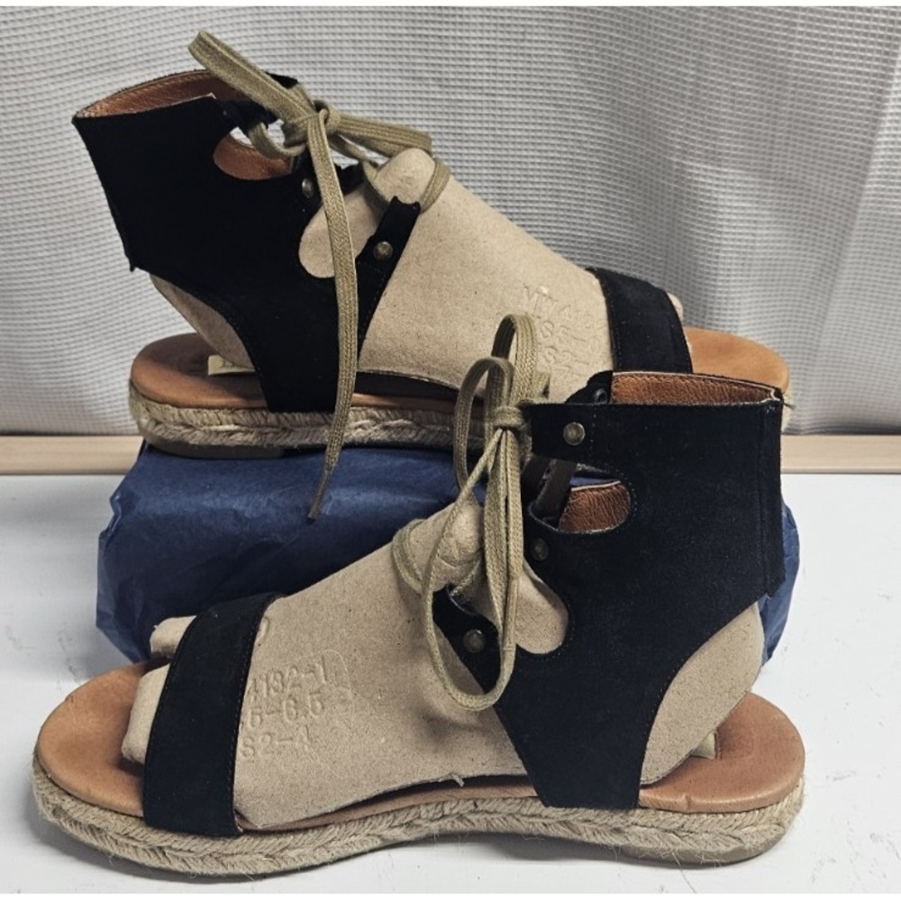 Anthropologiemaypol black suede gladiator espadrille sandals lace up 37/6.5-7